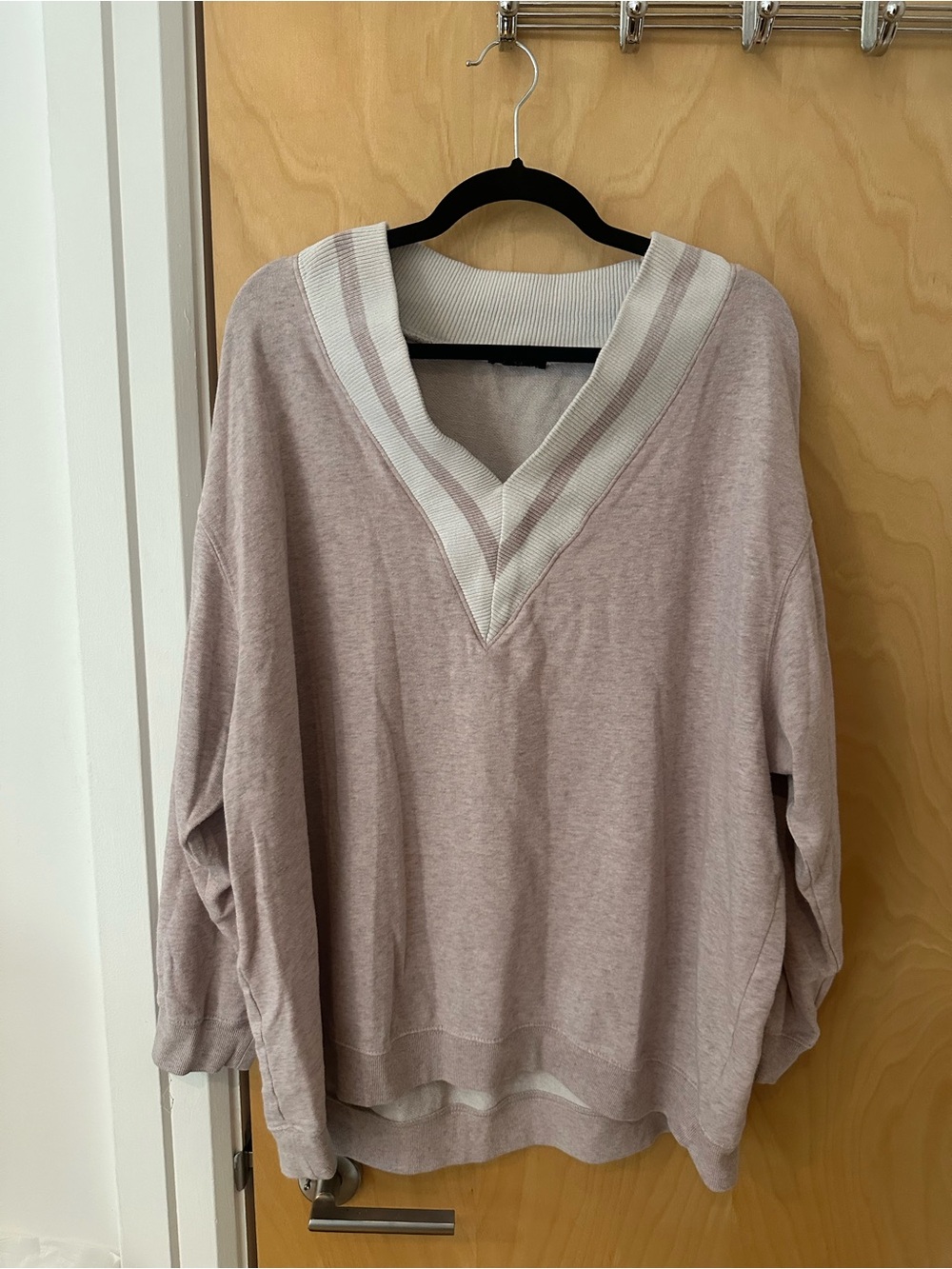 H&M Blush Pink V-Neck Sweater with Cream Trim
